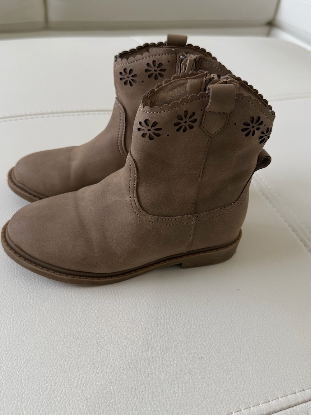 Taupe Floral Cutout Ankle Boots